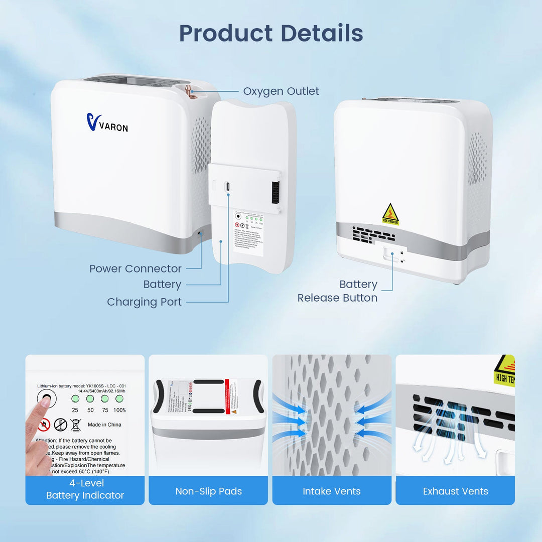 VARON VP-8 Lite | Pulse Flow Portable Oxygen Concentrator (1-7 settings)