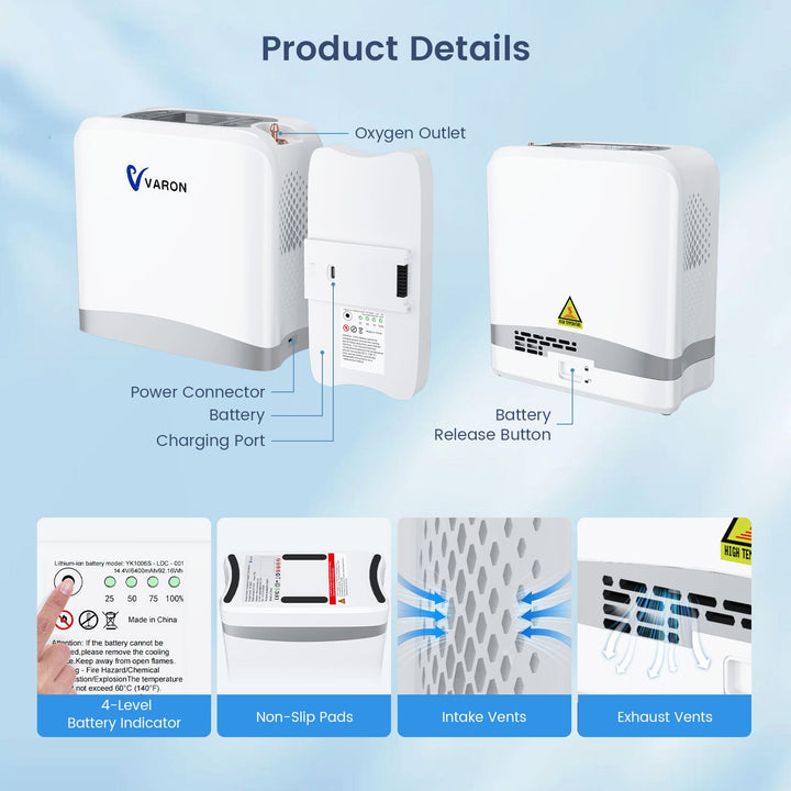 VARON VP-8 Lite | Pulse Flow Portable Oxygen Concentrator (1-7 settings)
