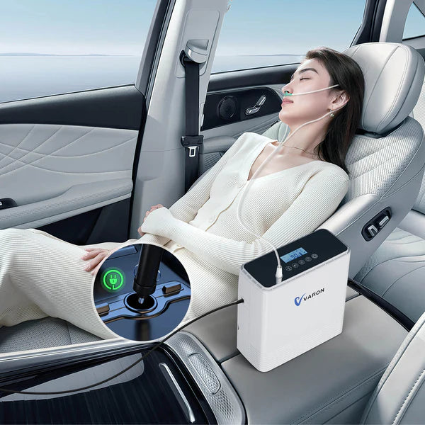 VARON VP-6 oulse portable oxygen concentrator with car adapter for restful travel and in-vehicle oxygen support